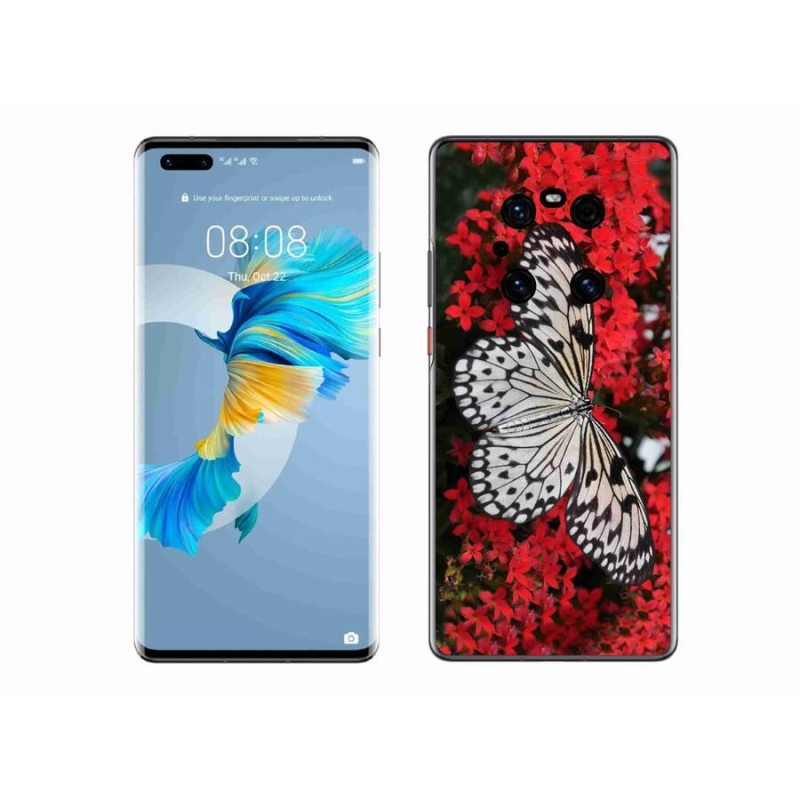 Gelový kryt mmCase na mobil Huawei Mate 40 Pro - černobílý motýl 1