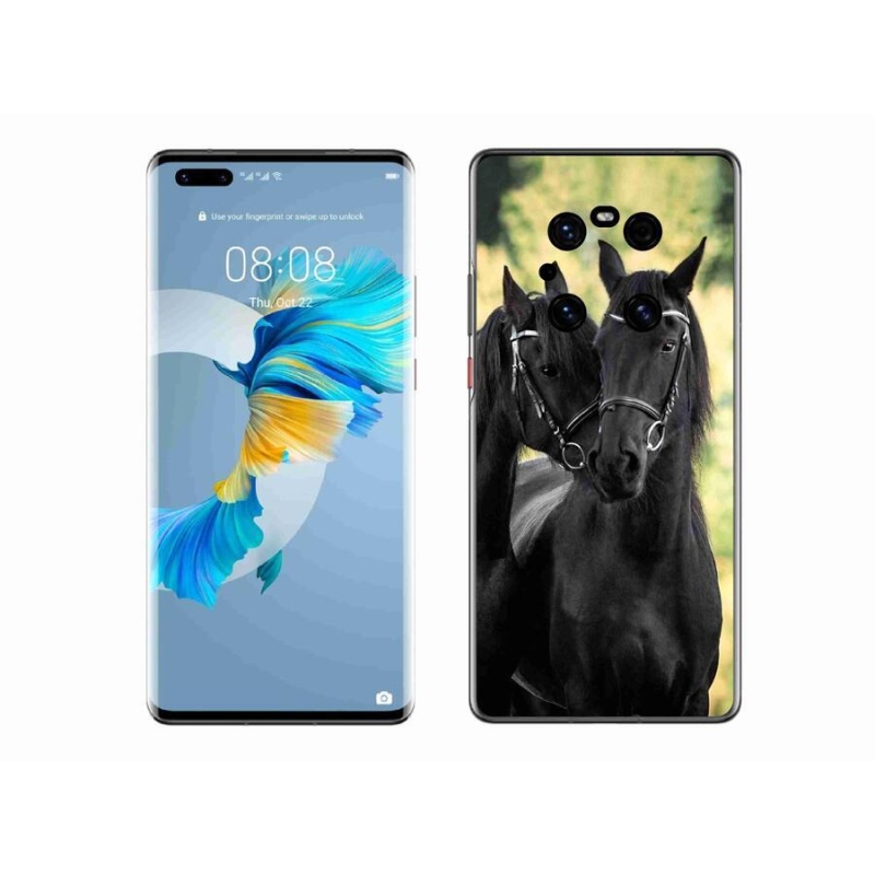 Gelový kryt mmCase na mobil Huawei Mate 40 Pro - dva černí koně