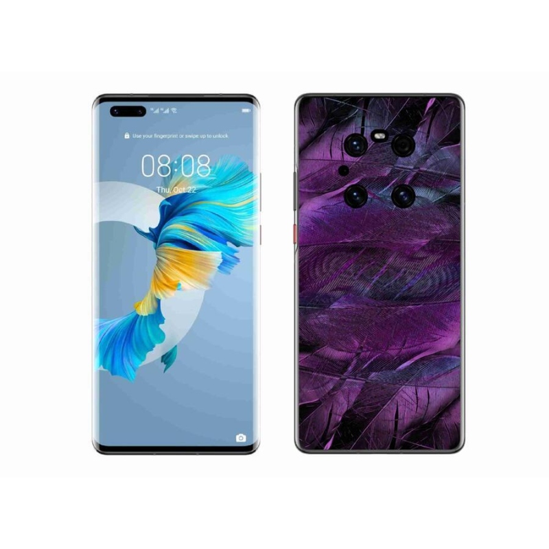 Gelový kryt mmCase na mobil Huawei Mate 40 Pro - fialová pírka