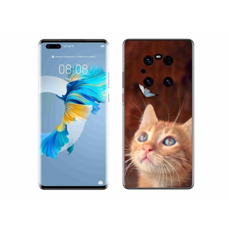 Gelový kryt mmCase na mobil Huawei Mate 40 Pro - motýl a kotě