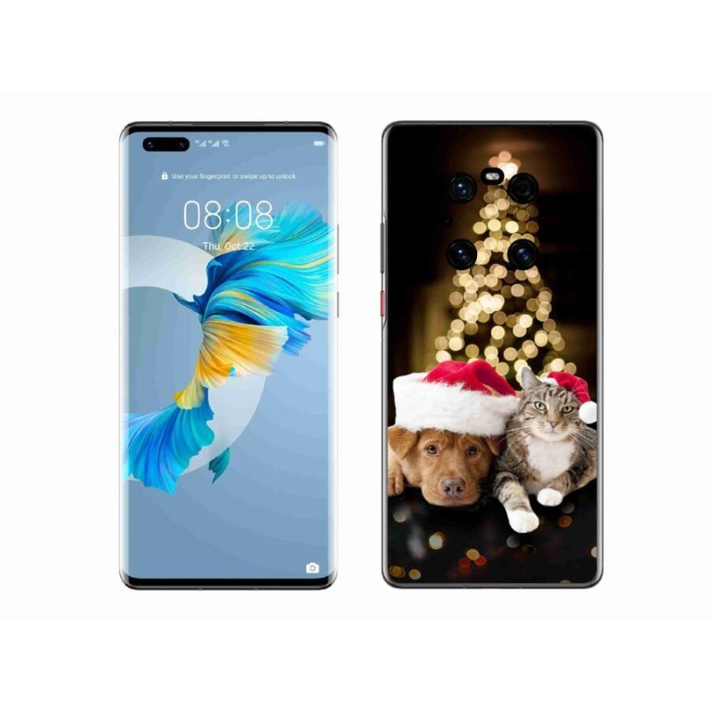 Gelový kryt mmCase na mobil Huawei Mate 40 Pro - vánoční pes a kočka