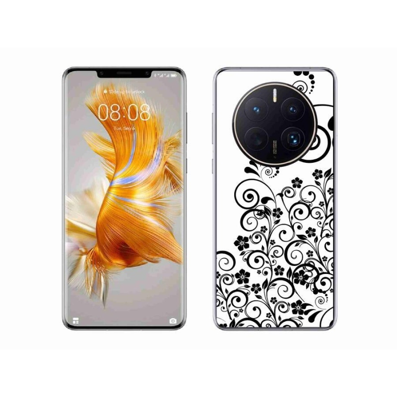 Gelový kryt mmCase na mobil Huawei Mate 50 Pro - černobílé květinové vzory