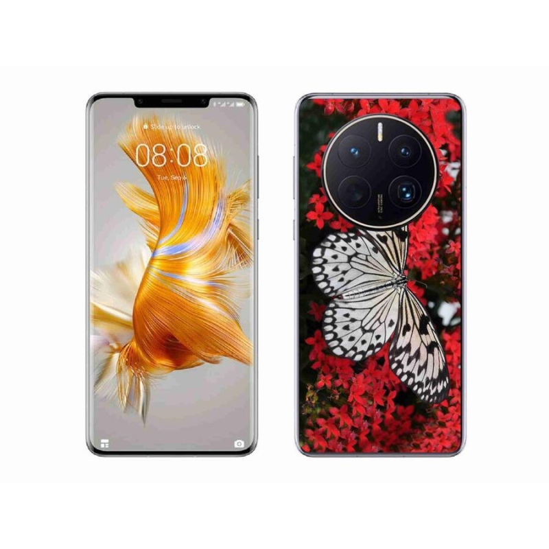 Gelový kryt mmCase na mobil Huawei Mate 50 Pro - černobílý motýl 1