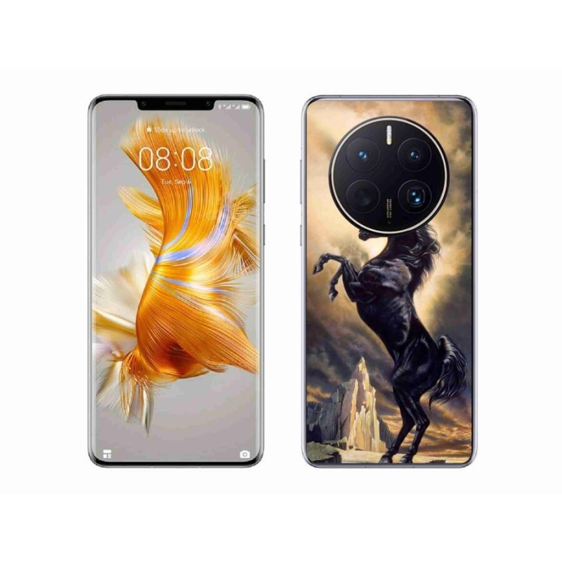 Gelový kryt mmCase na mobil Huawei Mate 50 Pro - černý kreslený kůň
