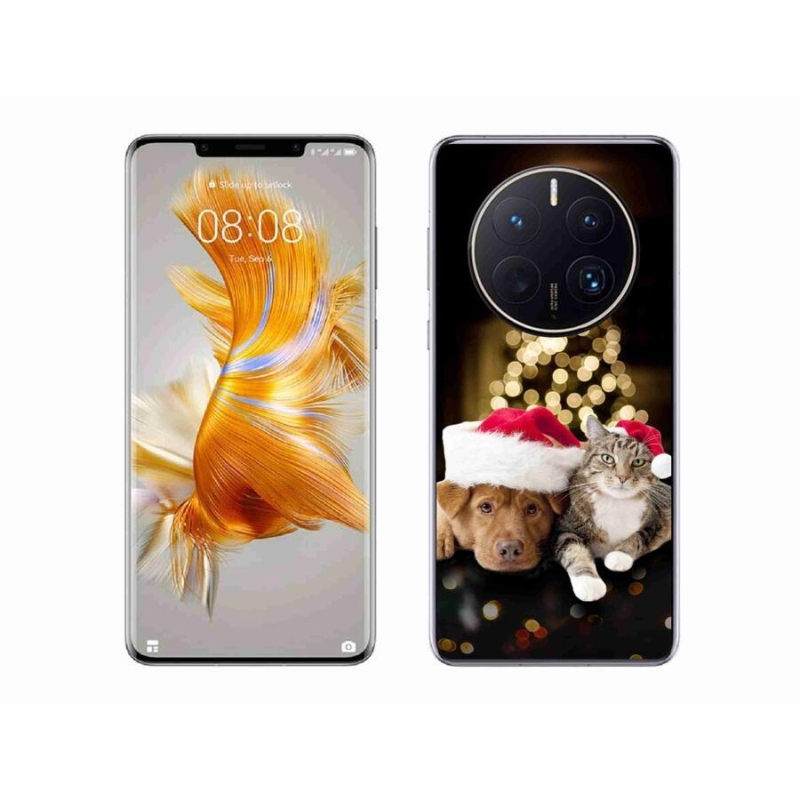 Gelový kryt mmCase na mobil Huawei Mate 50 Pro - vánoční pes a kočka