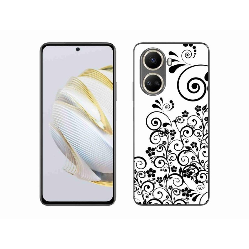 Gelový kryt mmCase na mobil Huawei Nova 10 SE - černobílé květinové vzory