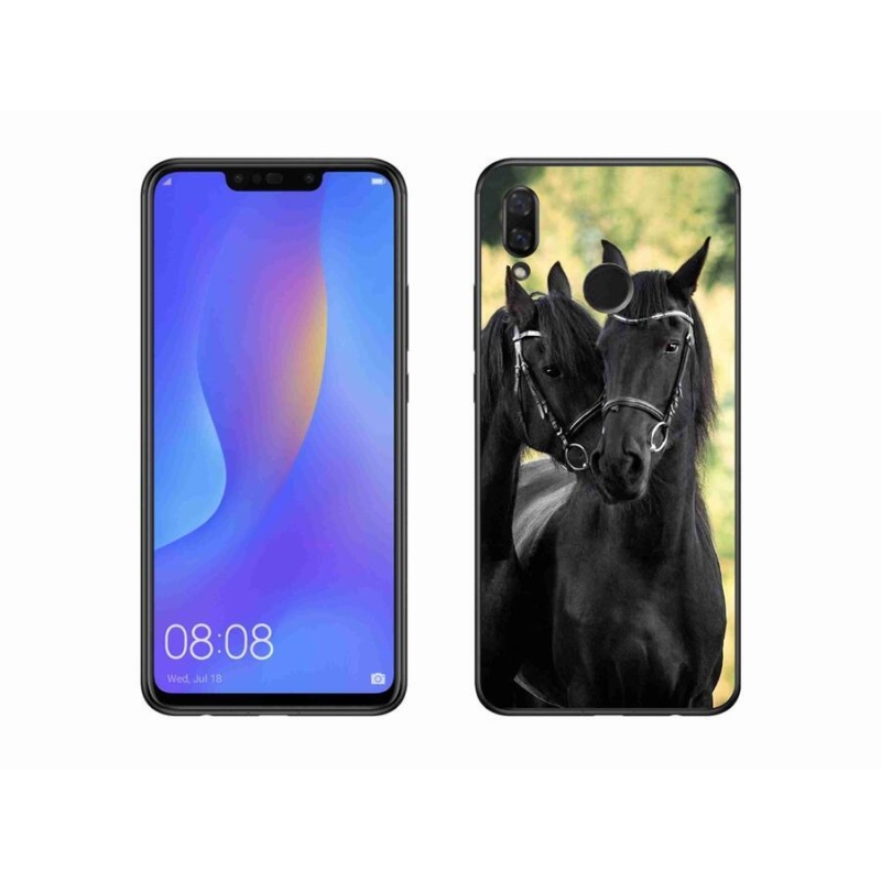 Gelový kryt mmCase na mobil Huawei Nova 3 - dva černí koně