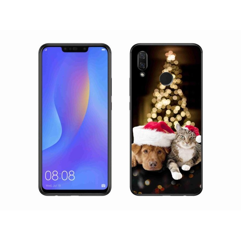 Gelový kryt mmCase na mobil Huawei Nova 3 - vánoční pes a kočka