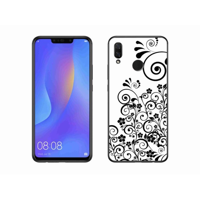 Gelový kryt mmCase na mobil Huawei Nova 3i - černobílé květinové vzory