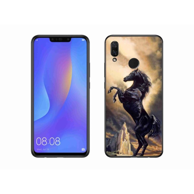 Gelový kryt mmCase na mobil Huawei Nova 3i - černý kreslený kůň