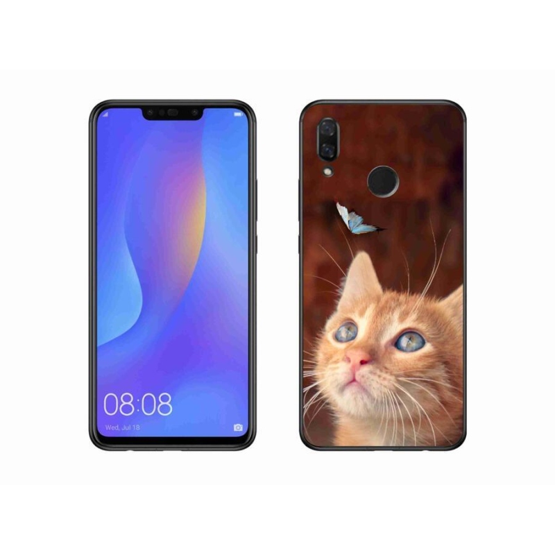 Gelový kryt mmCase na mobil Huawei Nova 3i - motýl a kotě
