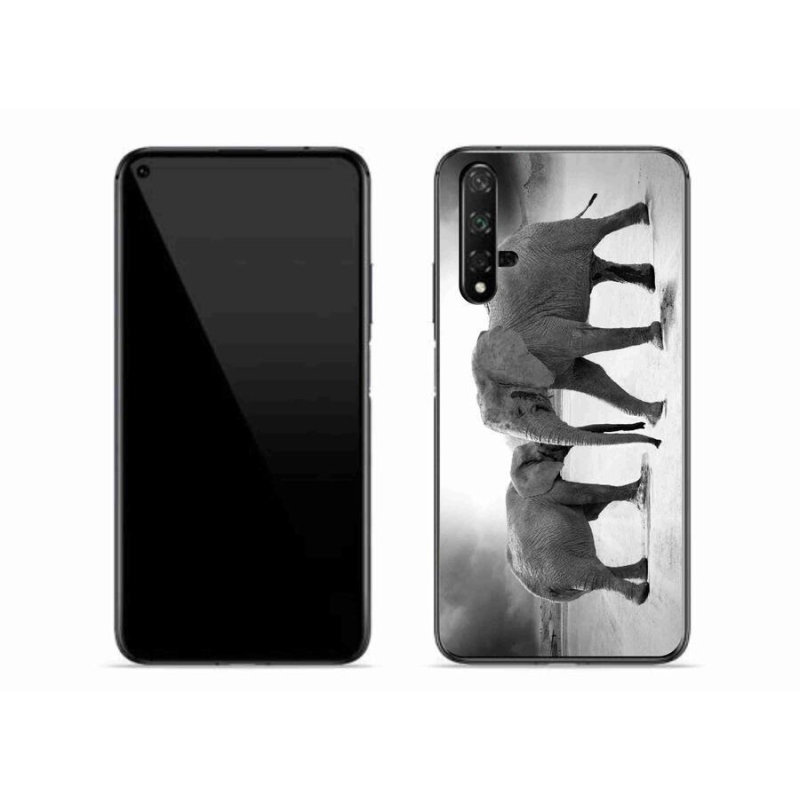 Gelový kryt mmCase na mobil Huawei Nova 5T - černobílí sloni