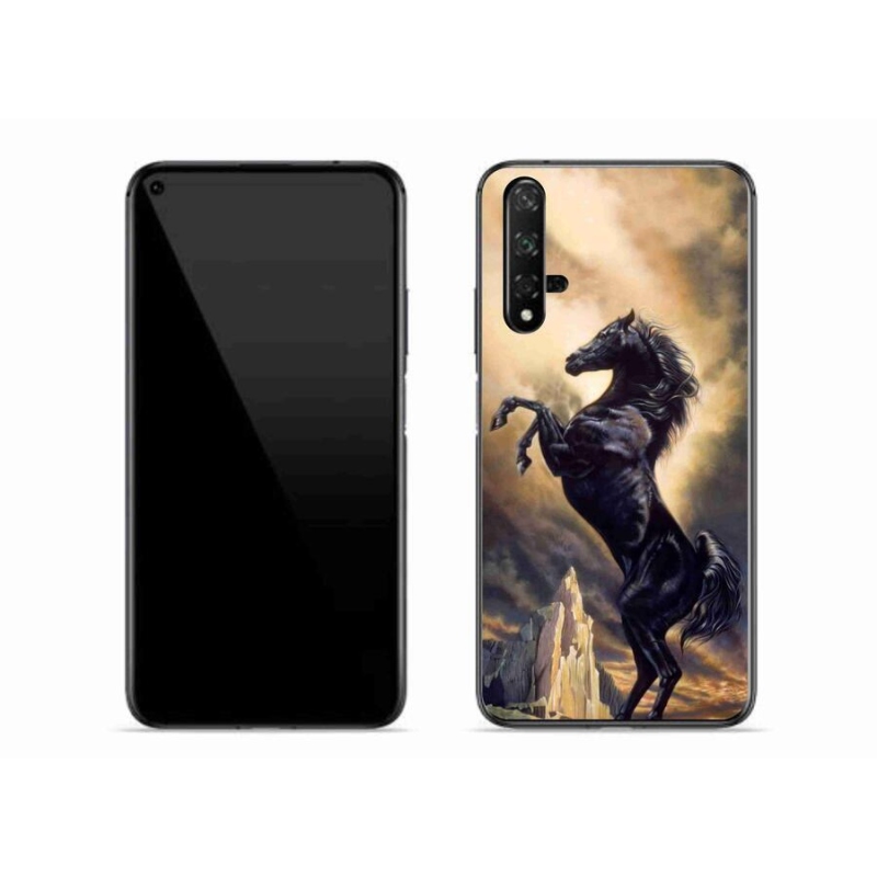 Gelový kryt mmCase na mobil Huawei Nova 5T - černý kreslený kůň