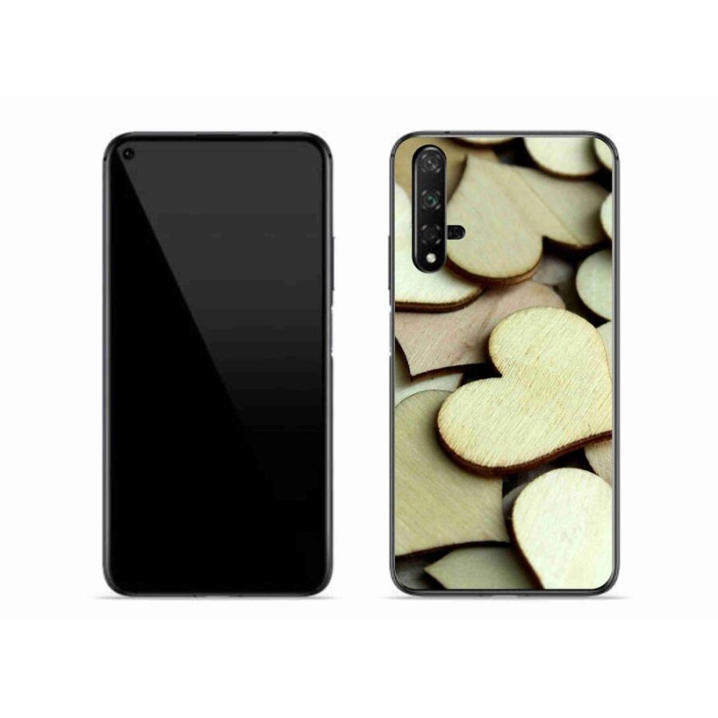 Gelový kryt mmCase na mobil Huawei Nova 5T - dřevěná srdíčka