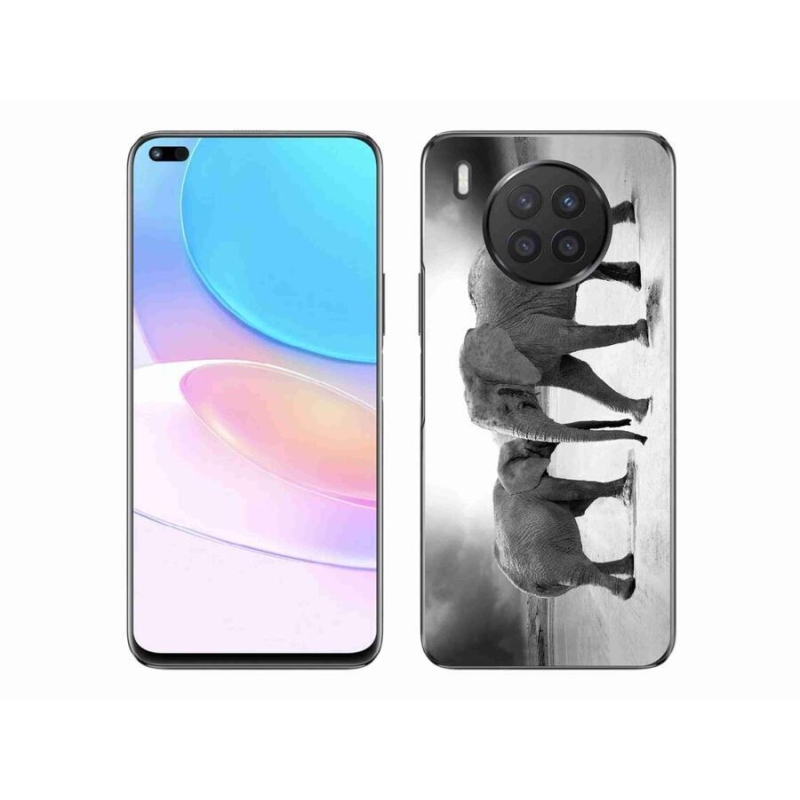 Gelový kryt mmCase na mobil Huawei Nova 8i - černobílí sloni