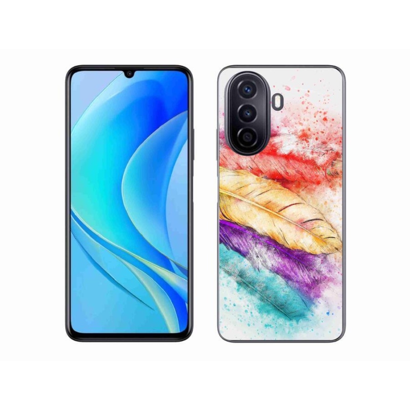Gelový kryt mmCase na mobil Huawei Nova Y70 - barevné peří