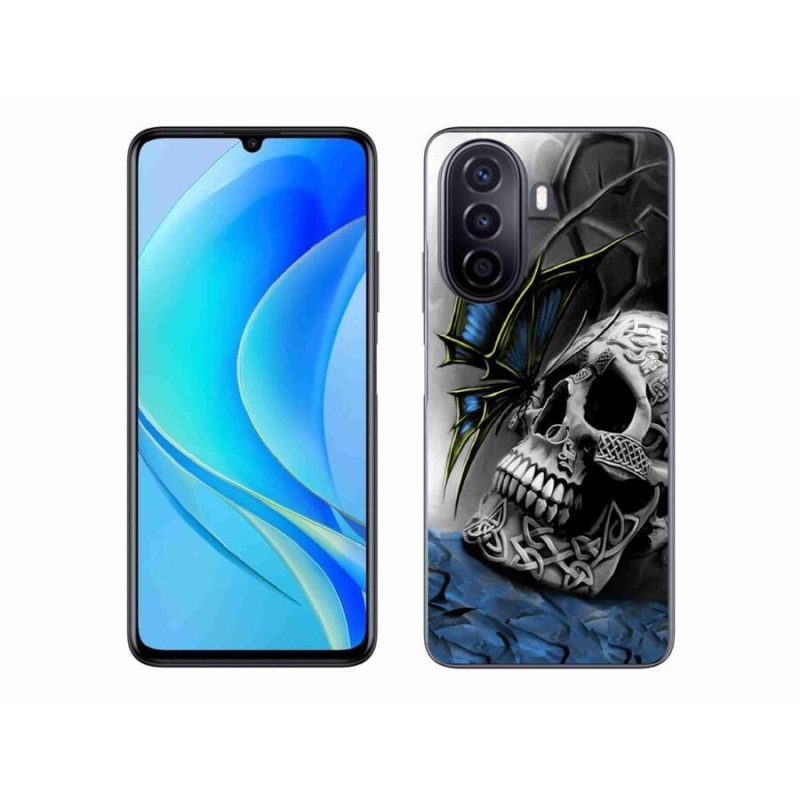 Gelový kryt mmCase na mobil Huawei Nova Y70 - motýl a lebka