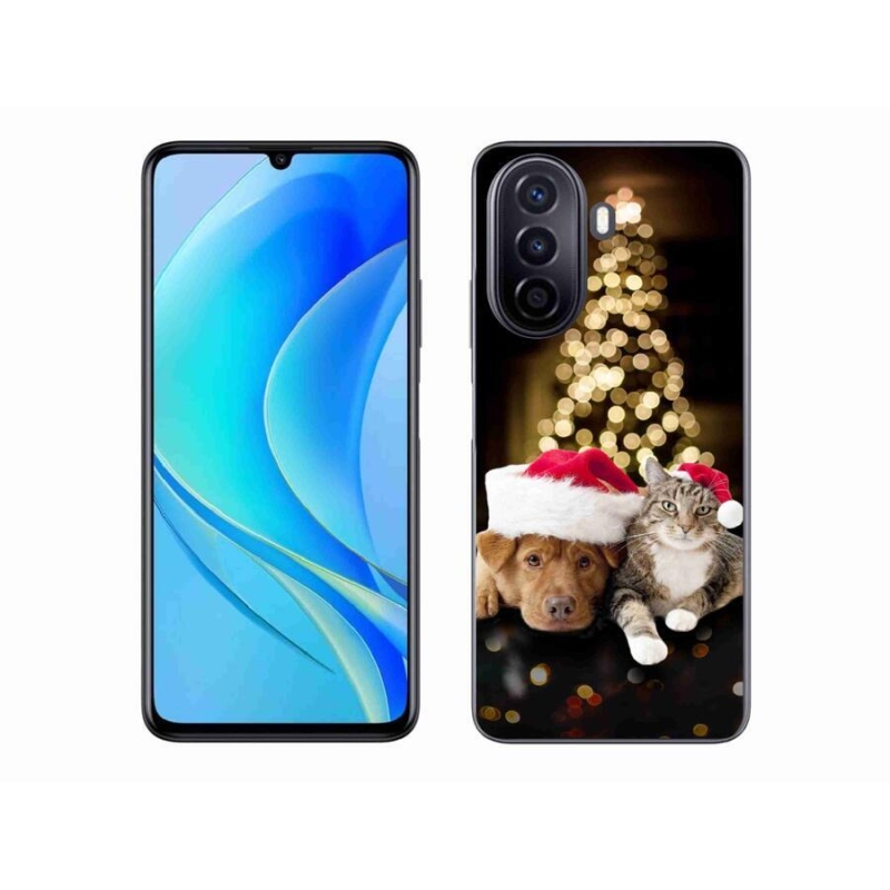 Gelový kryt mmCase na mobil Huawei Nova Y70 - vánoční pes a kočka