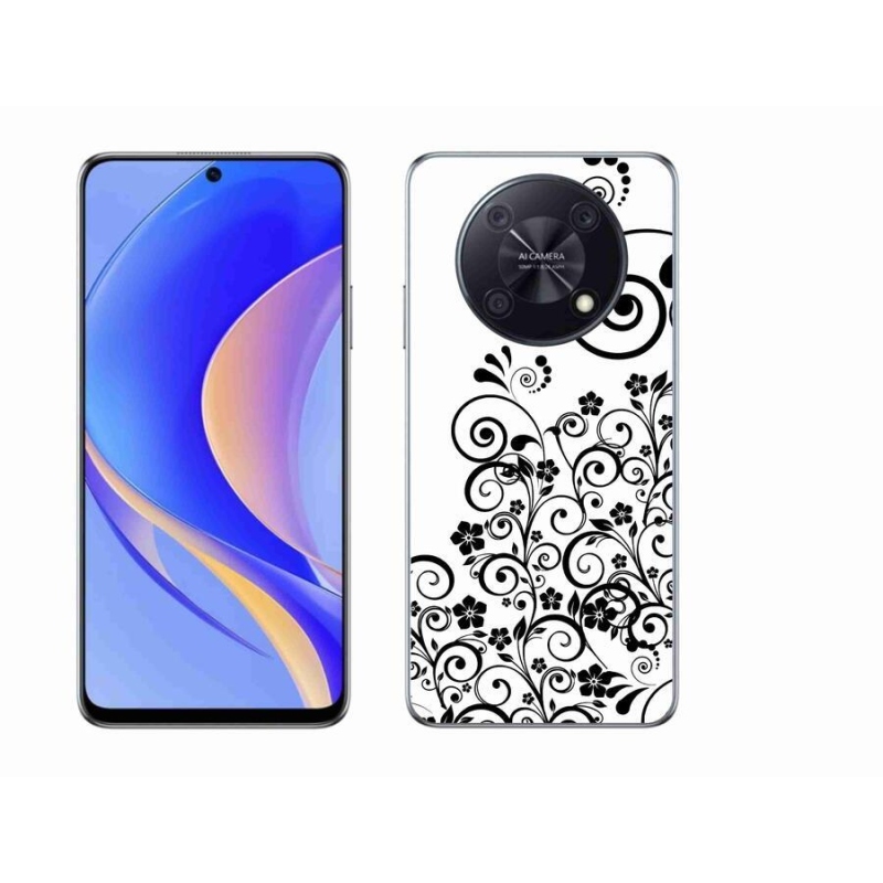Gelový kryt mmCase na mobil Huawei Nova Y90 - černobílé květinové vzory