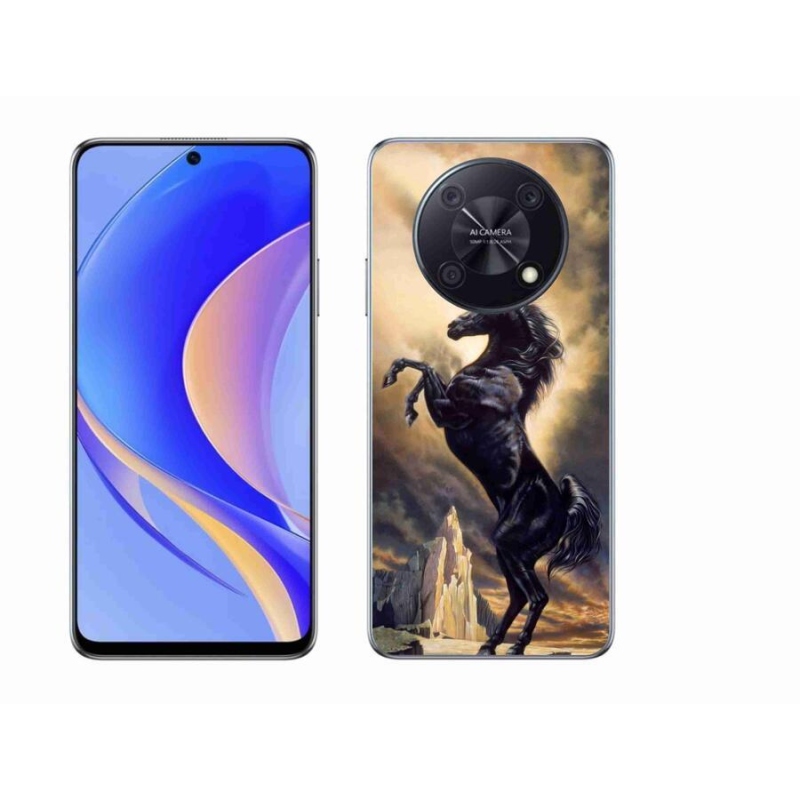 Gelový kryt mmCase na mobil Huawei Nova Y90 - černý kreslený kůň