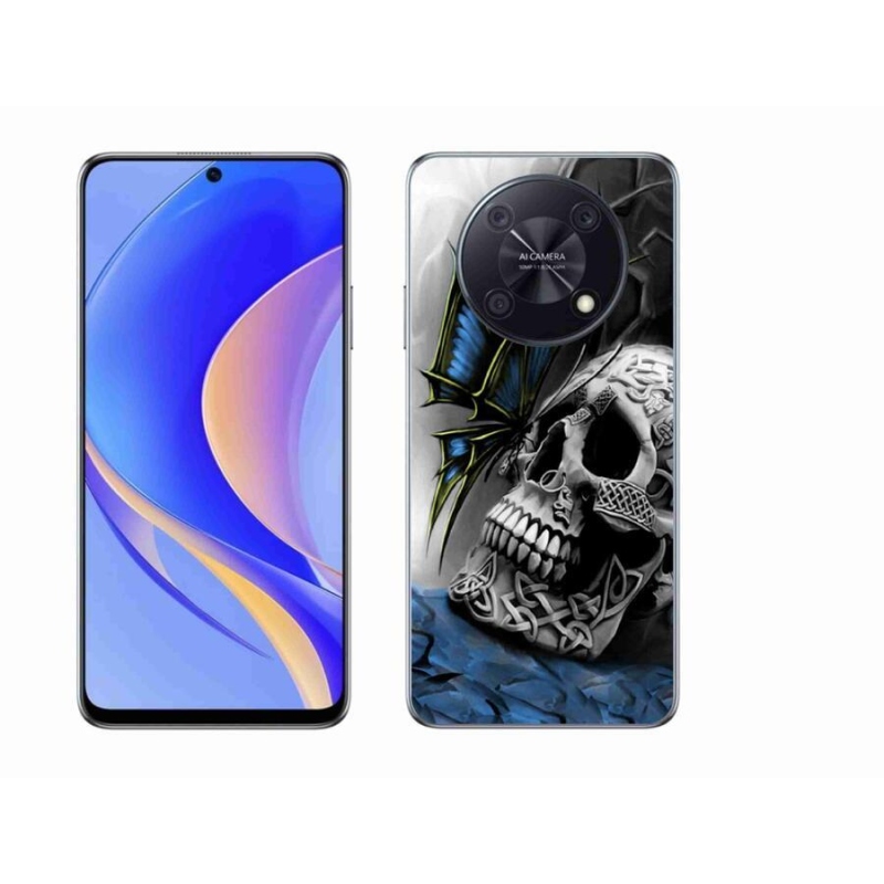 Gelový kryt mmCase na mobil Huawei Nova Y90 - motýl a lebka