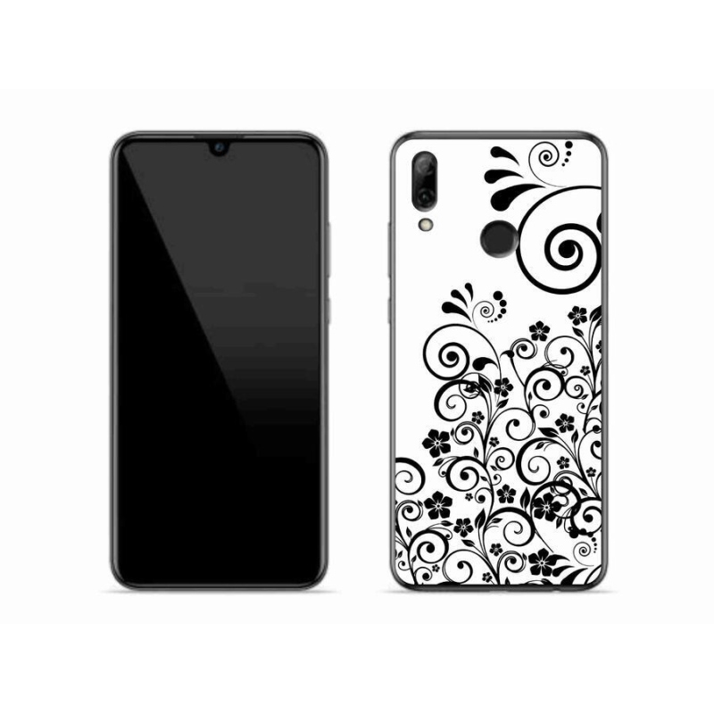 Gelový kryt mmCase na mobil Huawei P Smart (2019) - černobílé květinové vzory