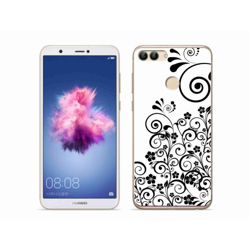 Gelový kryt mmCase na mobil Huawei P Smart - černobílé květinové vzory