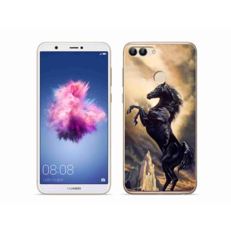 Gelový kryt mmCase na mobil Huawei P Smart - černý kreslený kůň