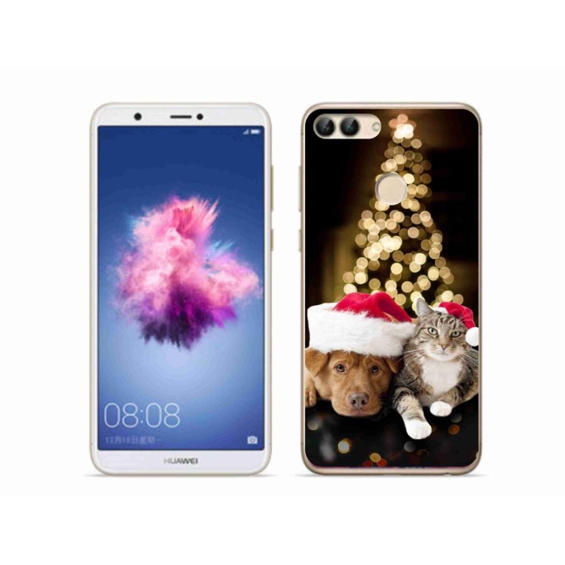 Gelový kryt mmCase na mobil Huawei P Smart - vánoční pes a kočka