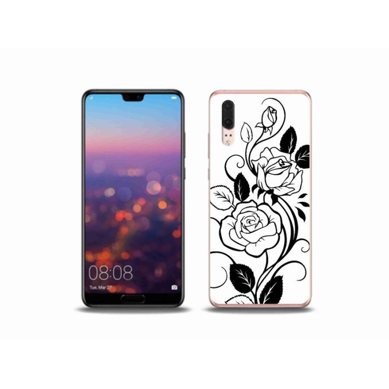 Gelový kryt mmCase na mobil Huawei P20 - černobílá růže