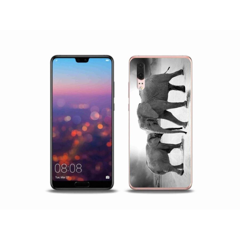 Gelový kryt mmCase na mobil Huawei P20 - černobílí sloni