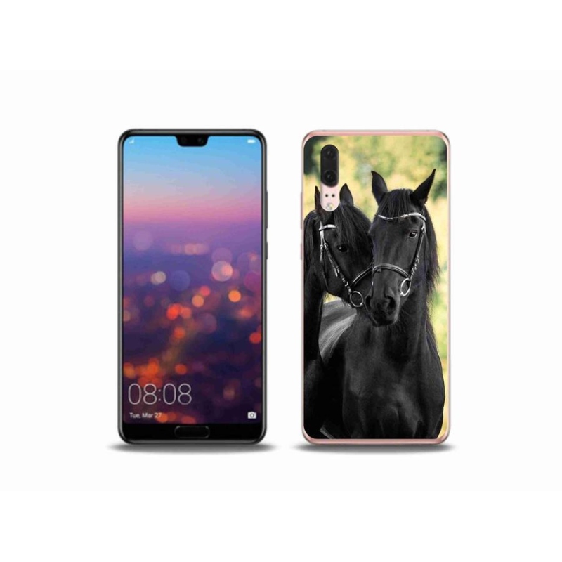 Gelový kryt mmCase na mobil Huawei P20 - dva černí koně