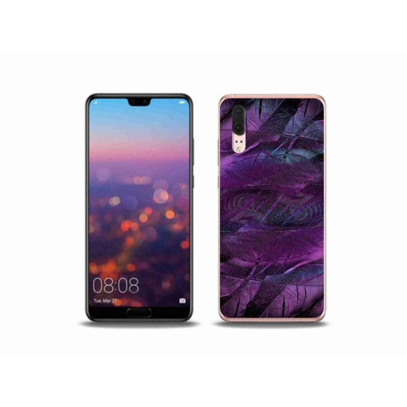 Gelový kryt mmCase na mobil Huawei P20 - fialová pírka