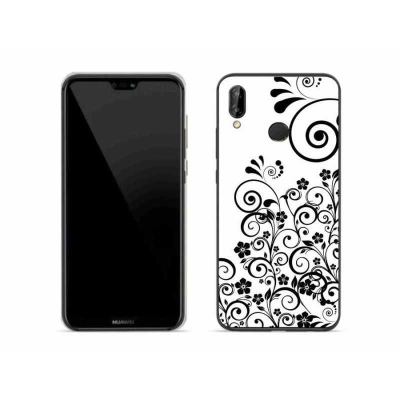 Gelový kryt mmCase na mobil Huawei P20 Lite - černobílé květinové vzory