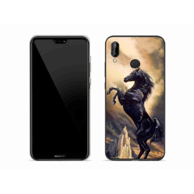 Gelový kryt mmCase na mobil Huawei P20 Lite - černý kreslený kůň