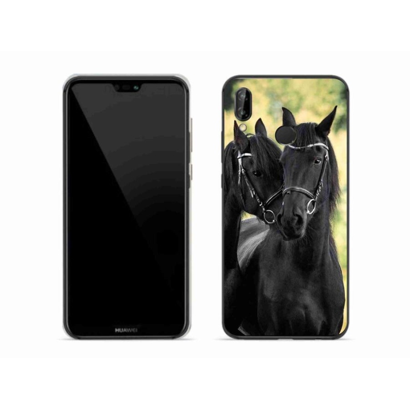 Gelový kryt mmCase na mobil Huawei P20 Lite - dva černí koně