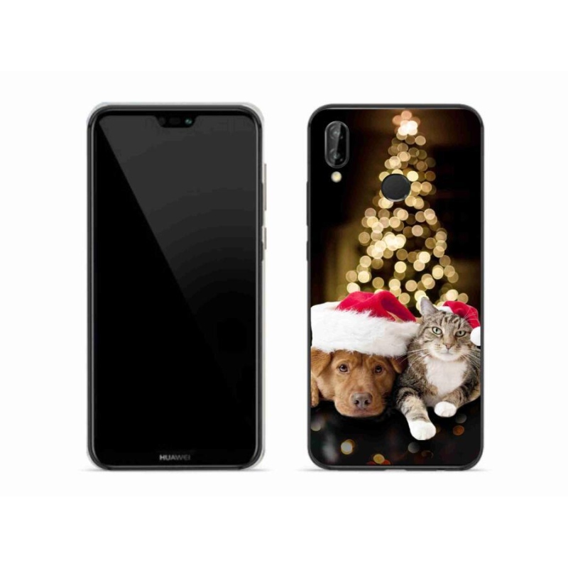 Gelový kryt mmCase na mobil Huawei P20 Lite - vánoční pes a kočka