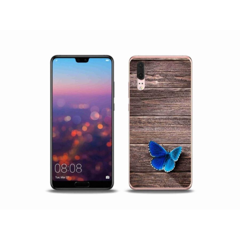 Gelový kryt mmCase na mobil Huawei P20 - modrý motýl 1