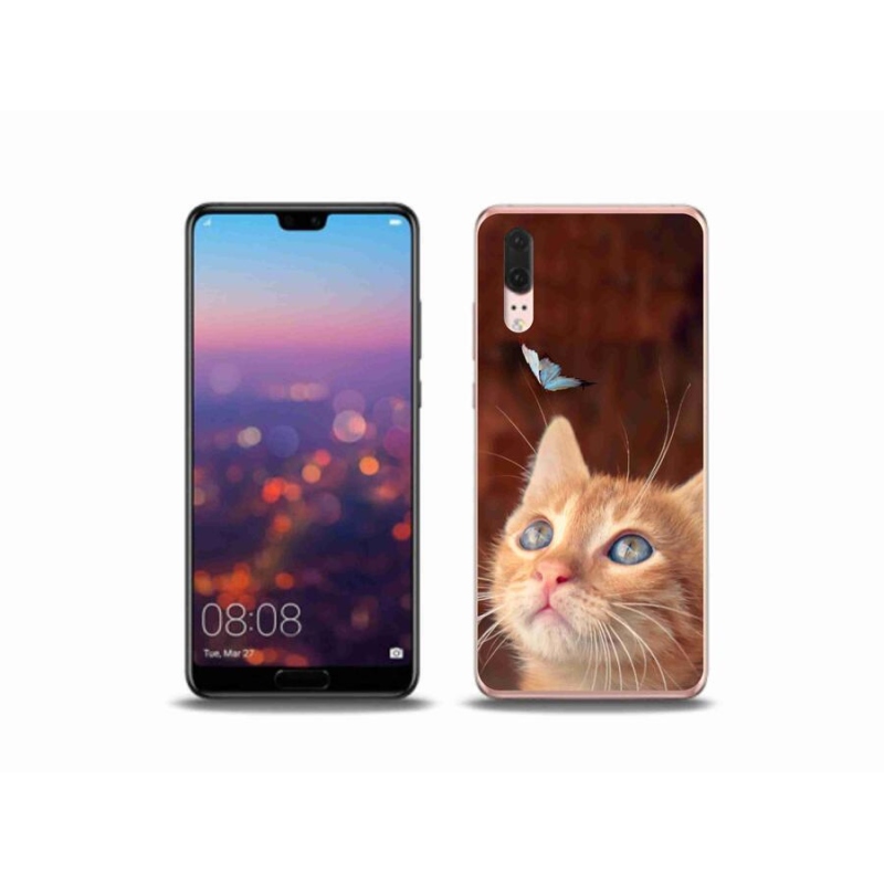 Gelový kryt mmCase na mobil Huawei P20 - motýl a kotě