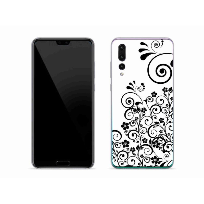 Gelový kryt mmCase na mobil Huawei P20 Pro - černobílé květinové vzory