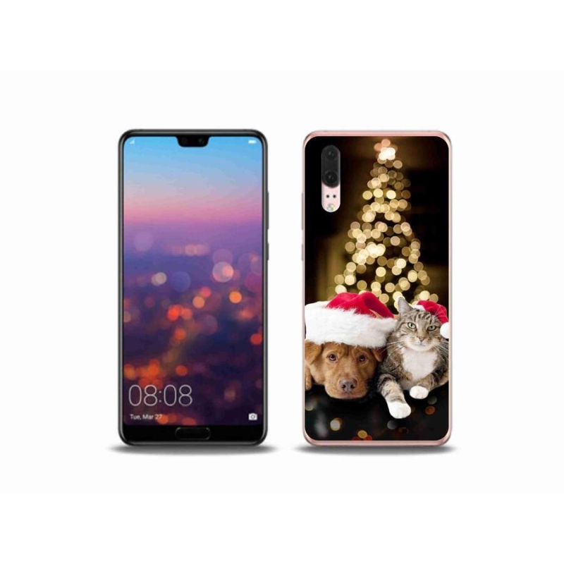 Gelový kryt mmCase na mobil Huawei P20 - vánoční pes a kočka