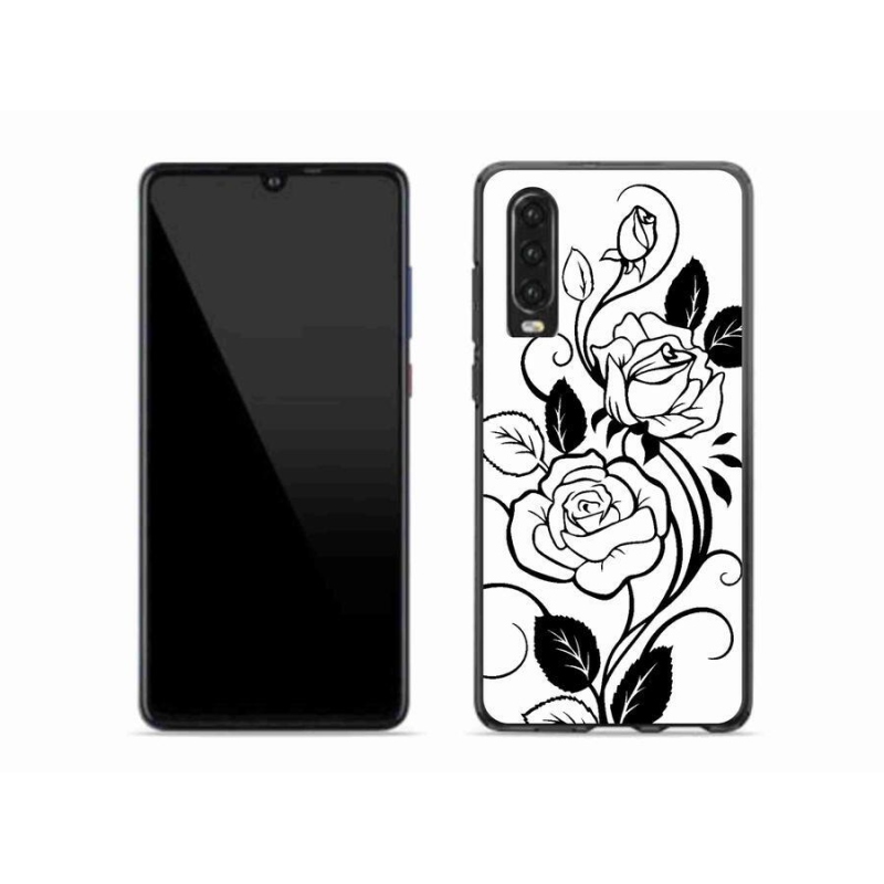 Gelový kryt mmCase na mobil Huawei P30 - černobílá růže