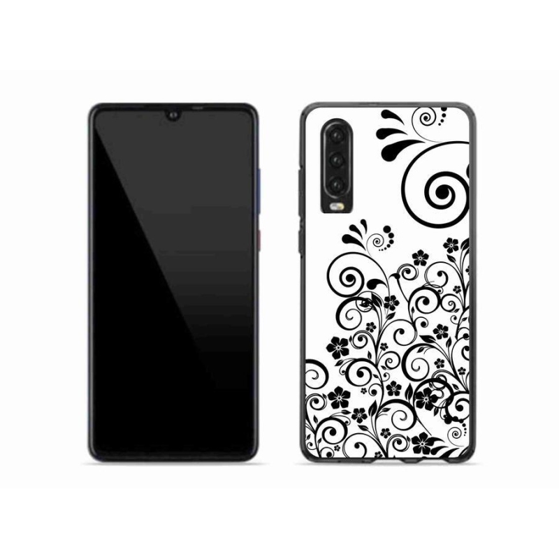 Gelový kryt mmCase na mobil Huawei P30 - černobílé květinové vzory