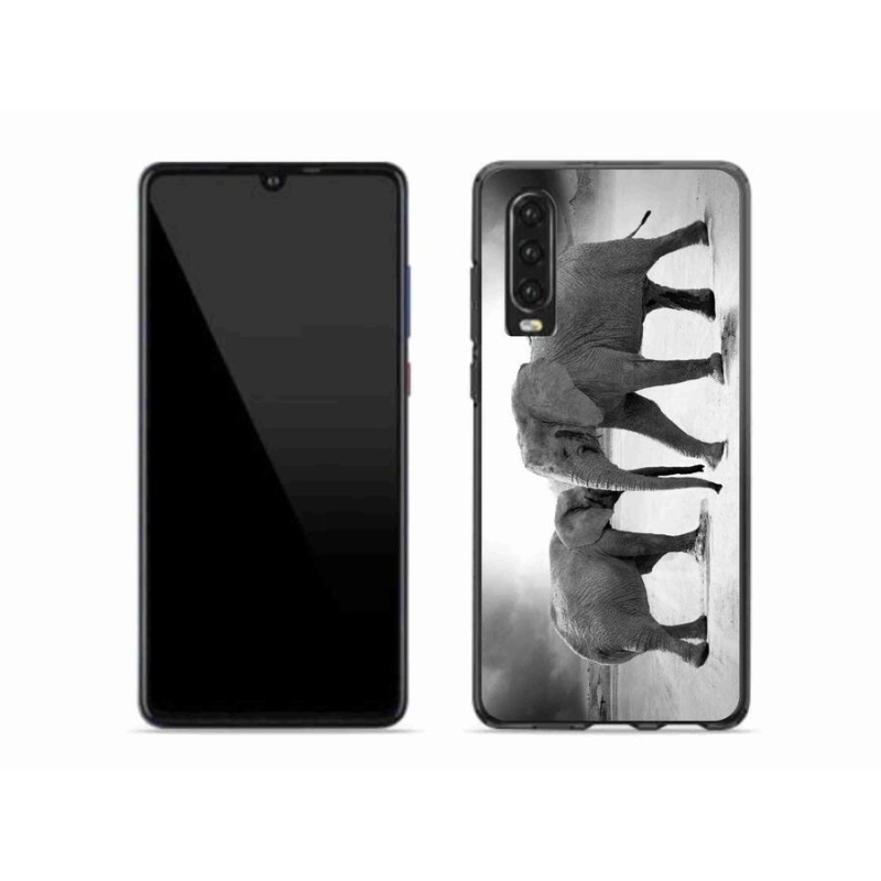 Gelový kryt mmCase na mobil Huawei P30 - černobílí sloni