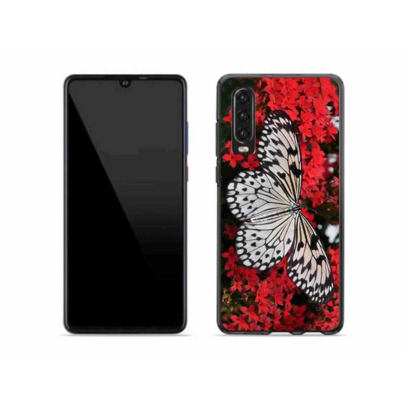 Gelový kryt mmCase na mobil Huawei P30 - černobílý motýl 1