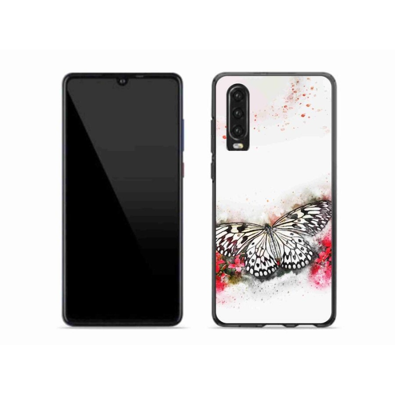 Gelový kryt mmCase na mobil Huawei P30 - černobílý motýl