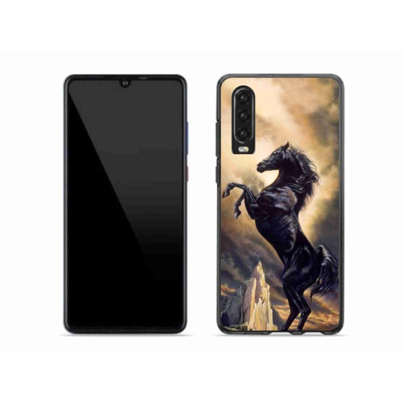 Gelový kryt mmCase na mobil Huawei P30 - černý kreslený kůň