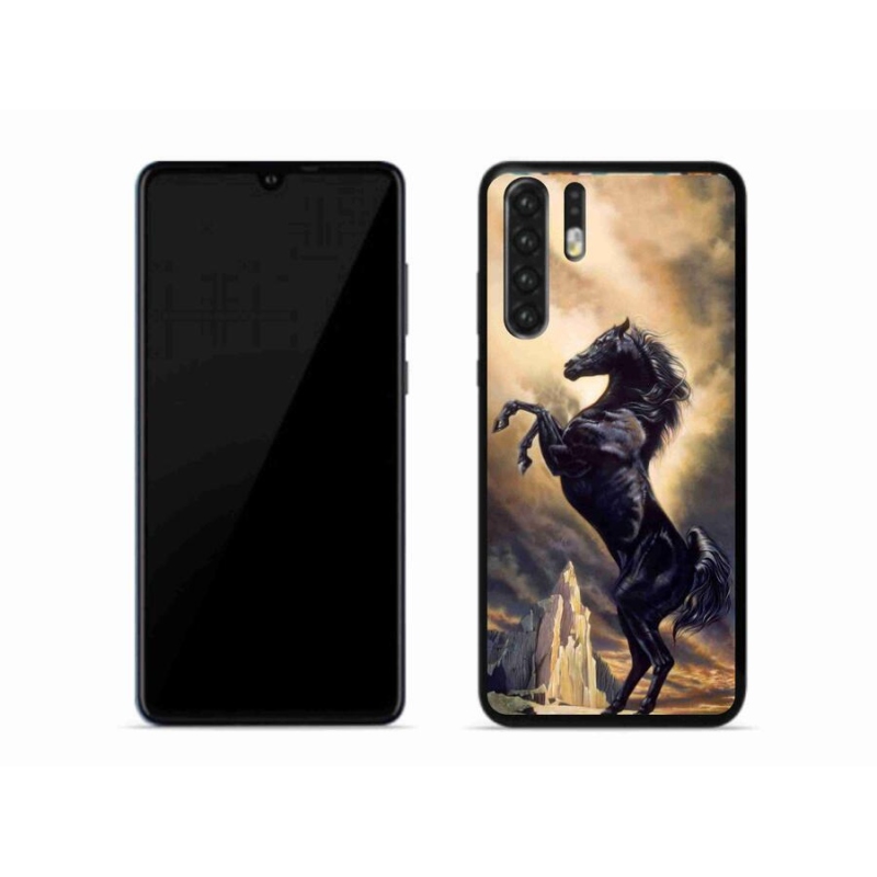 Gelový kryt mmCase na mobil Huawei P30 Pro - černý kreslený kůň