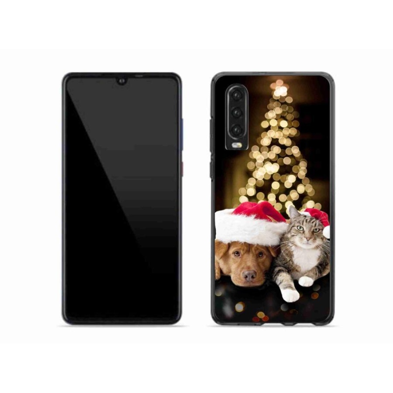 Gelový kryt mmCase na mobil Huawei P30 - vánoční pes a kočka