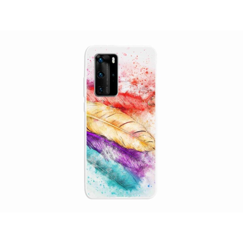Gelový kryt mmCase na mobil Huawei P40 Pro - barevné peří